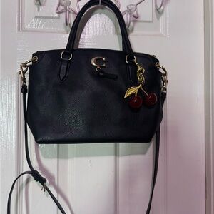 Coach Black Satchel with Cherry Accent